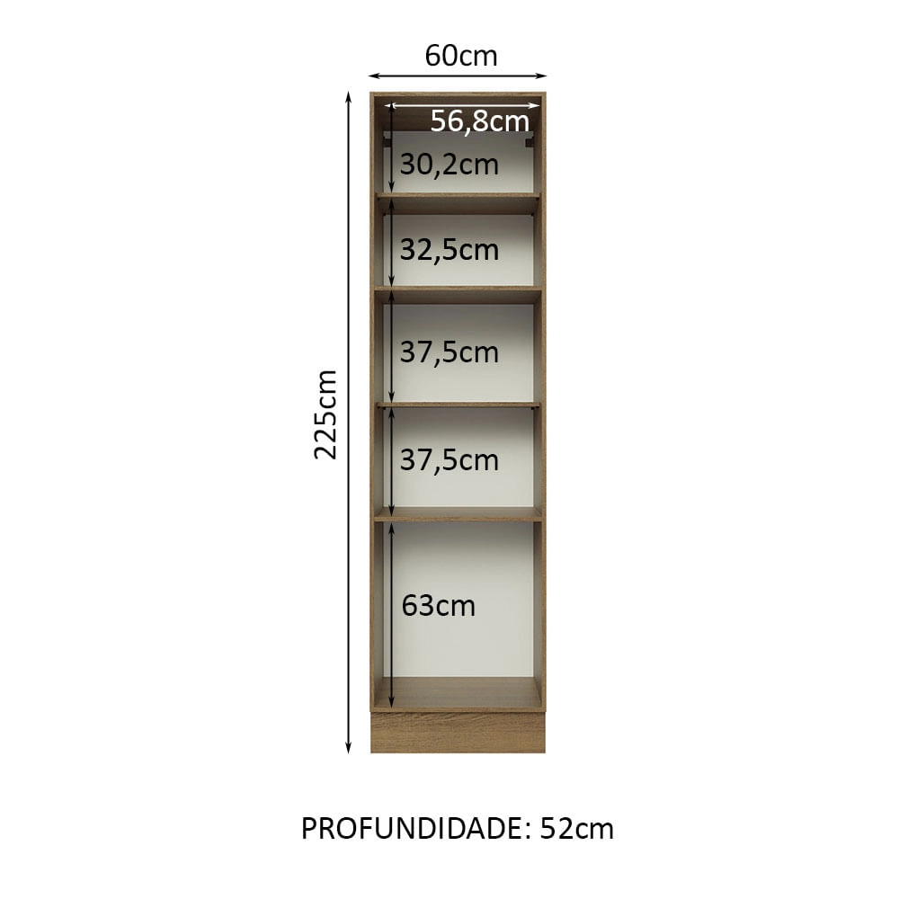 Paneleiro Madesa Glamy 60 cm 3 Portas Rustic/Preto Cor:Branco/Preto