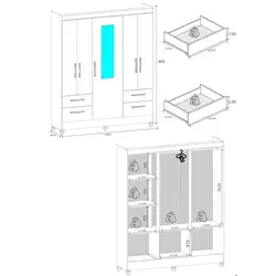 Guarda-Roupas 5 Portas 4 Gavetas com Espelho Multimóveis CR35136 Branco Brilho