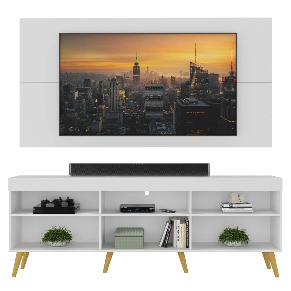 Rack com Painel e Suporte TV 65" Retrô Flórida Up Multimóveis MP1043 Branco/Natural