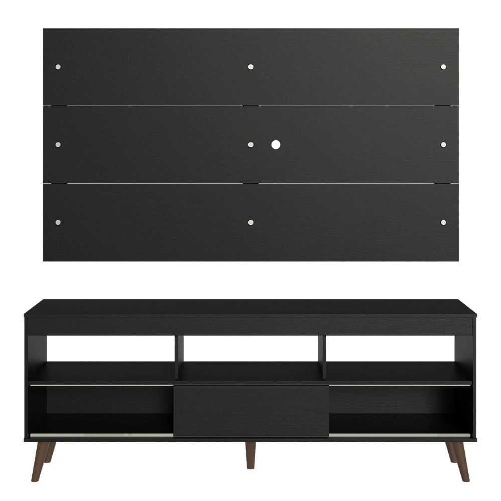 Rack com Painel para TV até 65 Polegadas com Pés Preto Detroit Madesa Cor:Preto