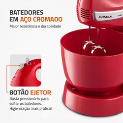 Batedeira Premium Bella Massa Inox Mondial B-29 NP BATEDEIRA-220V-VERMELHO/INOX