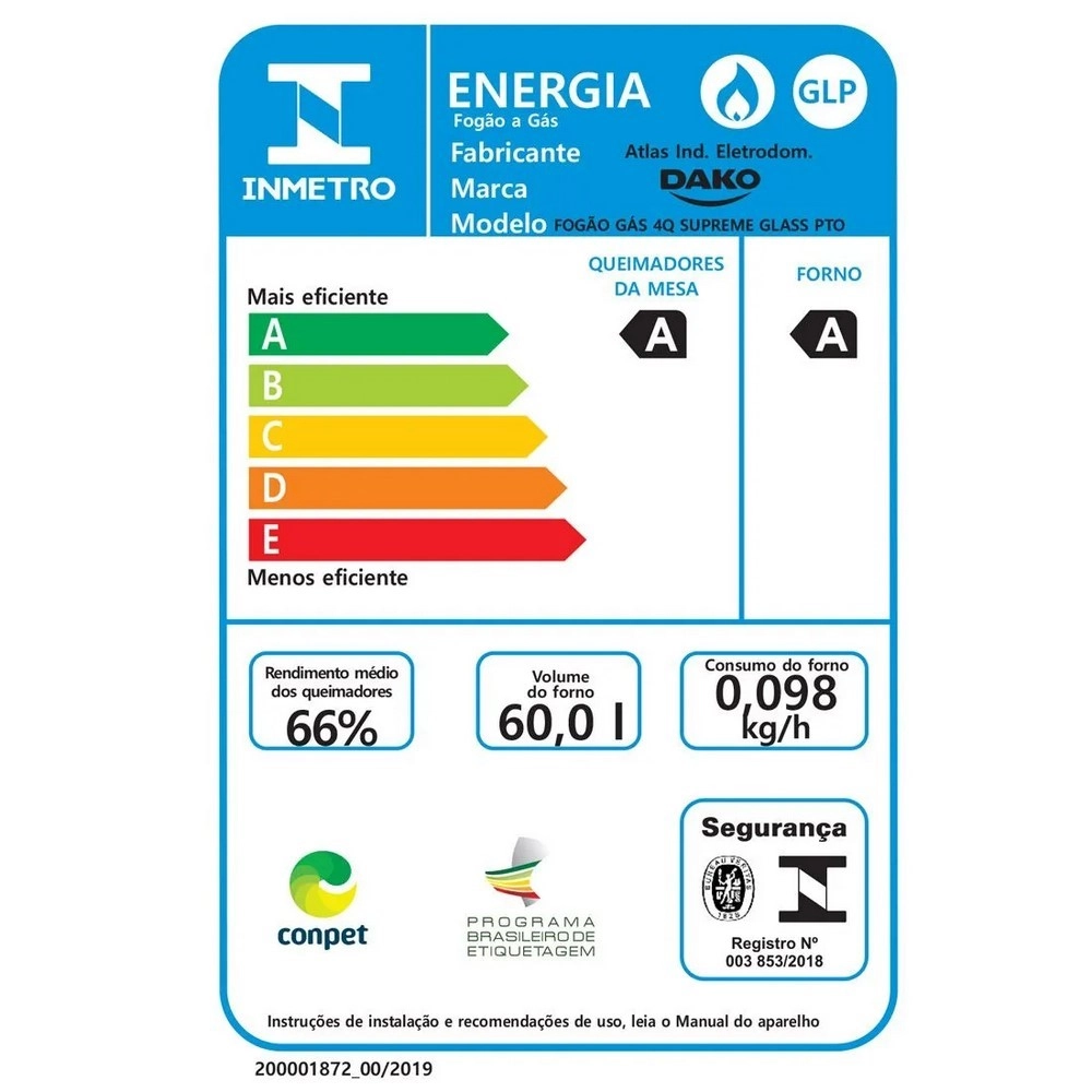 Fogão 4 Bocas Dako Supreme Glass Preto Bivolt