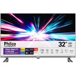 TV LED Smart 32" Philco PTV32K34RKGB HD Roku Wi-Fi 2 HDMI 2 USB Cinza Bivolt