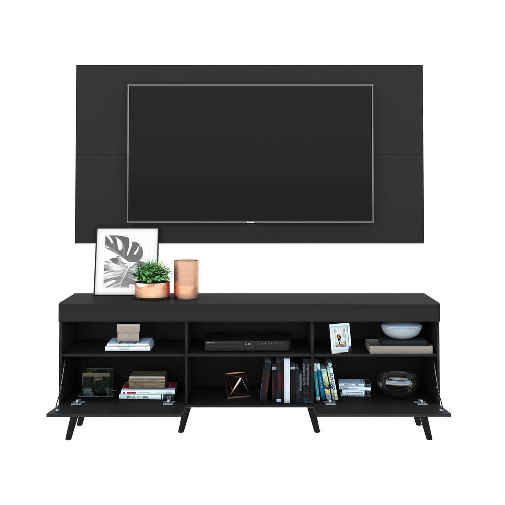 Rack c/ Painel p/ TV até 65" e Pés Retrô Flórida Multimóveis Preto