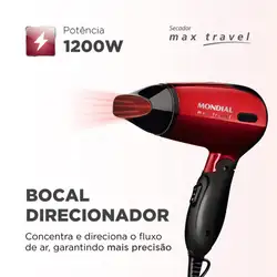 Secador de Cabelos Mondial Max Travel SC-10 1200W Preto/Vermelho Bivolt