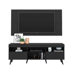 Rack c/ Painel p/ TV até 65" e Pés Retrô Flórida Multimóveis Preto