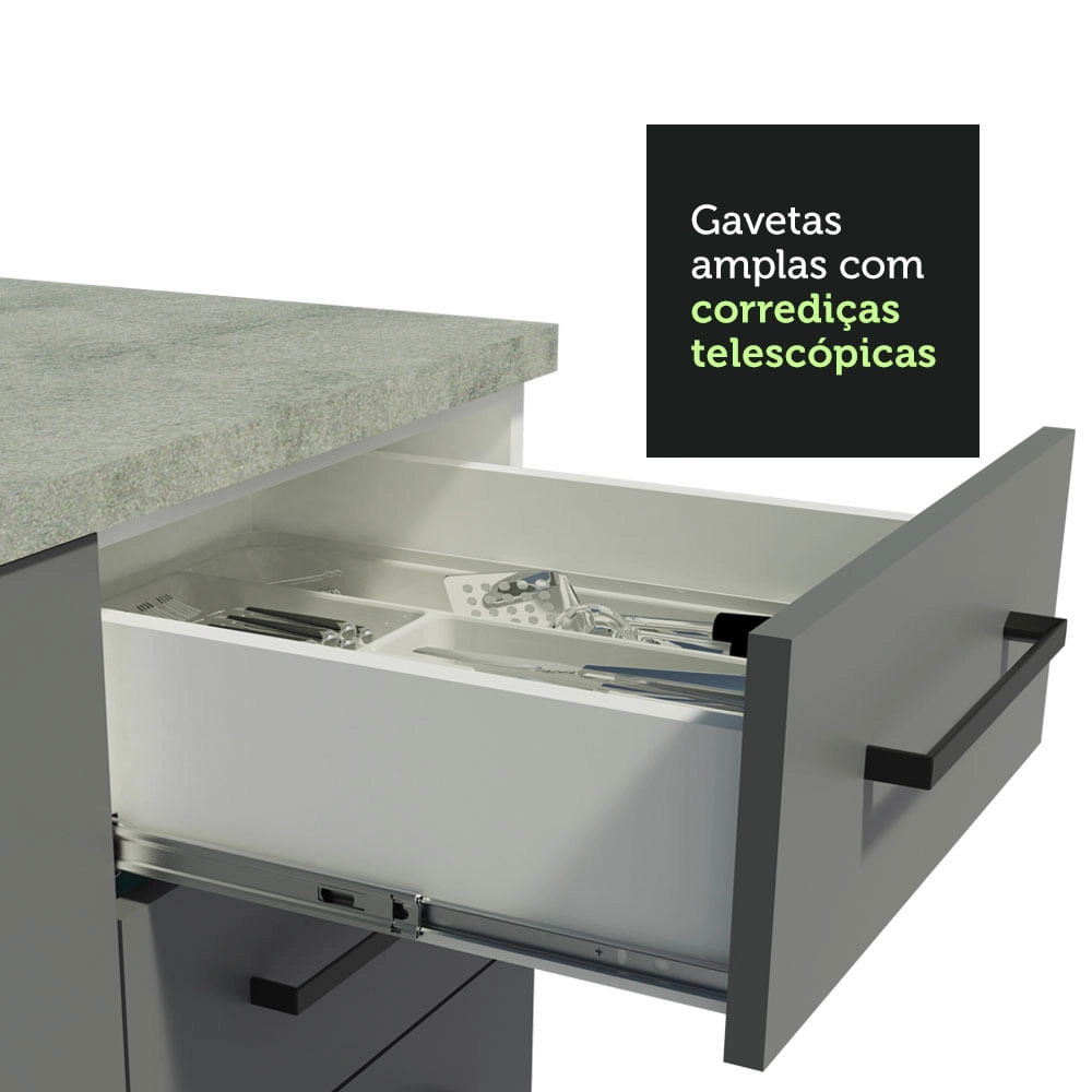 Cozinha Compacta Madesa Agata 280004 com Armário e Balcão (Com Tampo) Branco/Cinza Cor:Branco Cinza